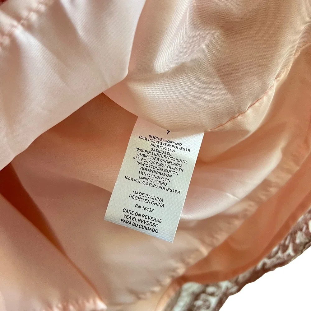 Tahari Girls Size 7 Dusty Pink Party Dress Embroidered Floral Lace Rhinestone
